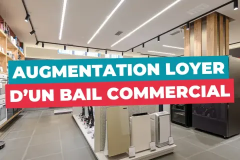 Magasin d'électroménagers avec un panneau "Augmentation loyer d'un bail commercial".