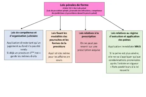 Schéma des lois pénales de forme, abordant le type de vol et ses conséquences juridiques.