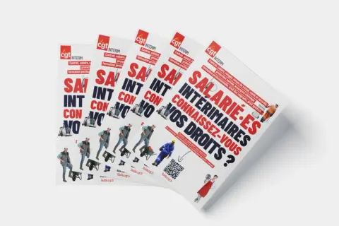 Un intérimaire est-il considéré comme salarié ? Affiches CGT rappelant les droits des travailleurs intérimaires : contrat, salaire, protection sociale, formation.