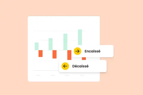 Graphique montrant des flux financiers : "Encaissé" (entrées) et "Décaissé" (sorties). LCR, un indicateur clé.
