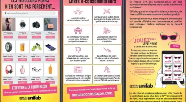 Attention à la contrefaçon : l'achat en ligne peut entraîner vol d'identité et amende. Le vol de propriété intellectuelle coûte cher.