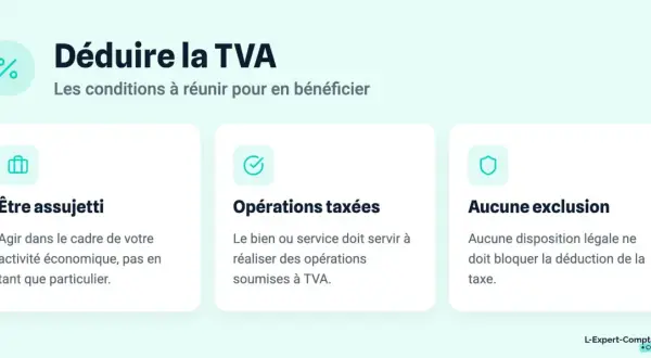Conditions pour déduire la TVA : être assujetti, opérations taxées, aucune exclusion. Le coefficient de déduction tva est essentiel.