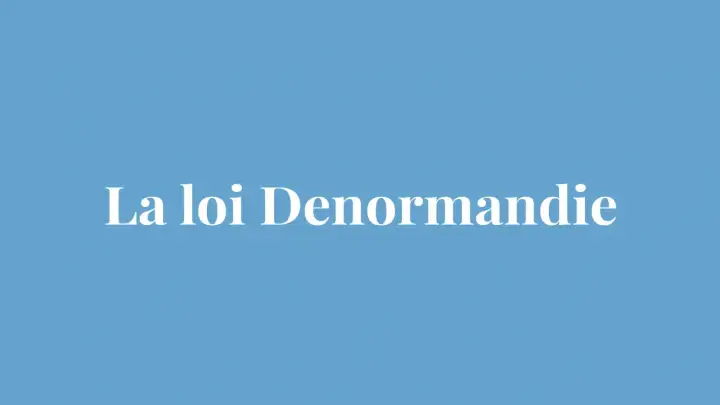 Texte blanc sur fond bleu : "La loi Denormandie 2024".